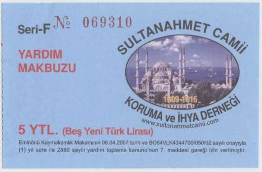 Certyfikat darowizny na rzecz Błękitnego Meczetu